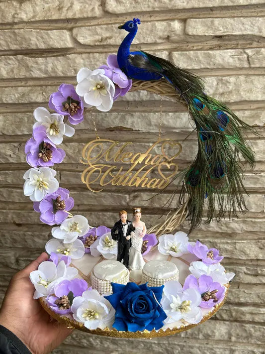 Ring Platter Lavender & White Flowers with Peacock