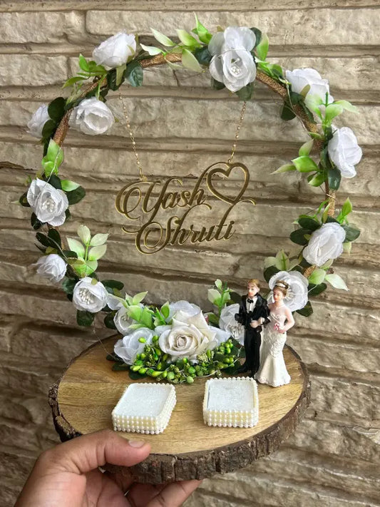 Ring Platter -White Flowers with wooden base with Doll (Small)