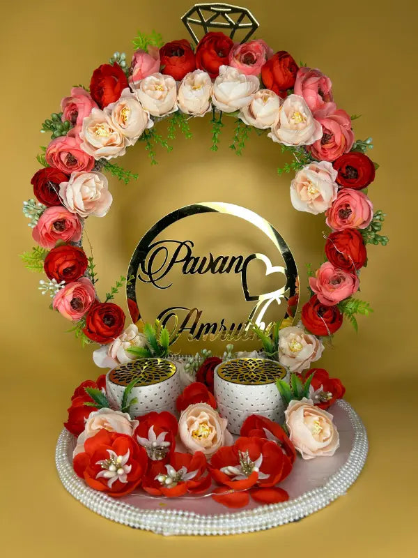 Ring Platter Pink, Peach and Red Flowers