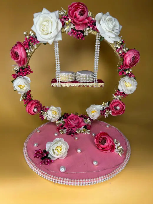 Ring Platter - Pink and White Flower with Jhula