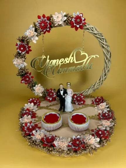 Ring Platter - Red and Peach Flower with Doll (Small)