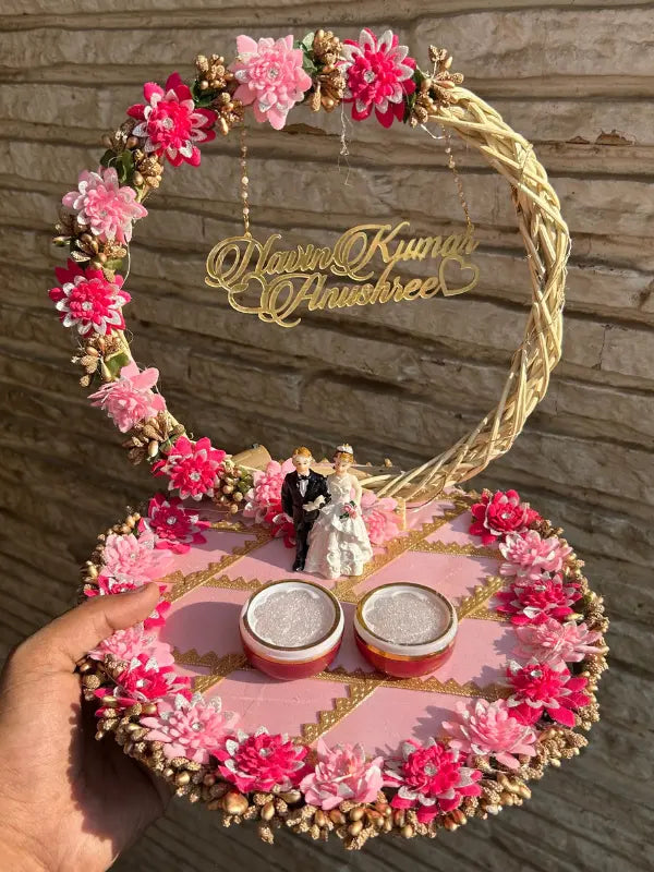 Ring Platter - Red and Pink Flower with Doll (Small)