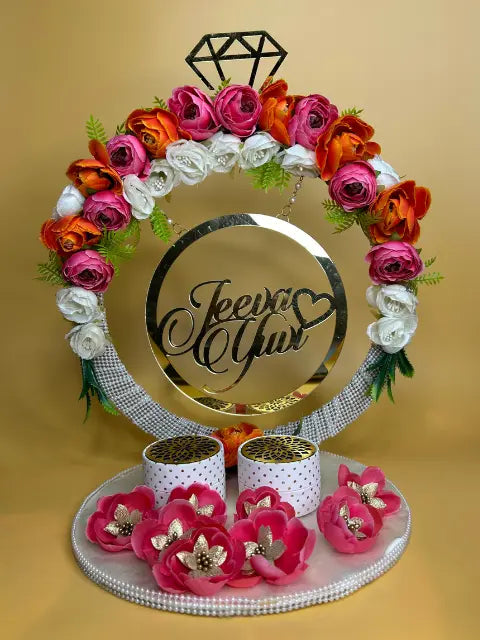 Ring Platter with Orange, Pink and White Flower