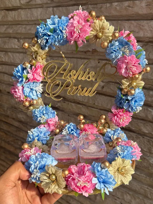 Ring Platter with Pink Blue and Golden Flowers