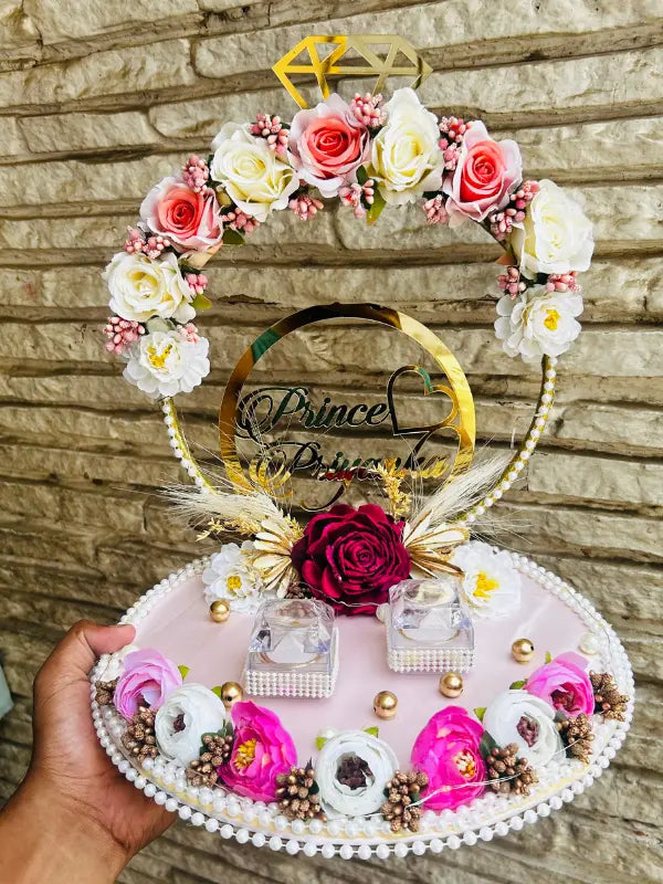 Ring Platter with Pink White and Dark Pink with Diamond