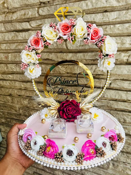 Ring Platter with Pink White and Dark Pink with Diamond