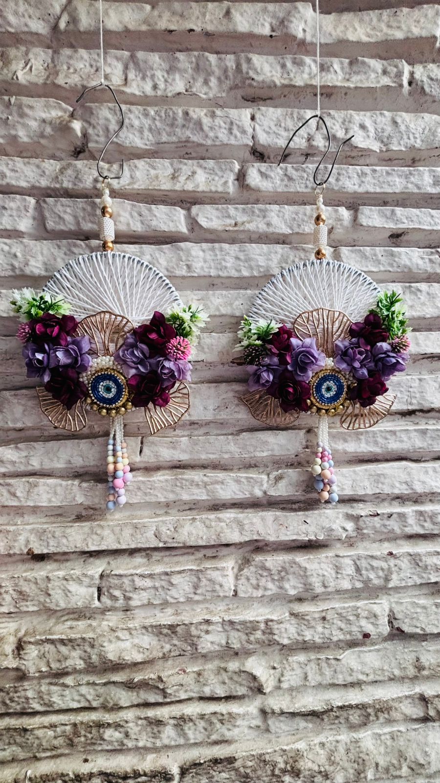 Evil Eye and Mushroom Leave Side Hanging (12” H Approx)