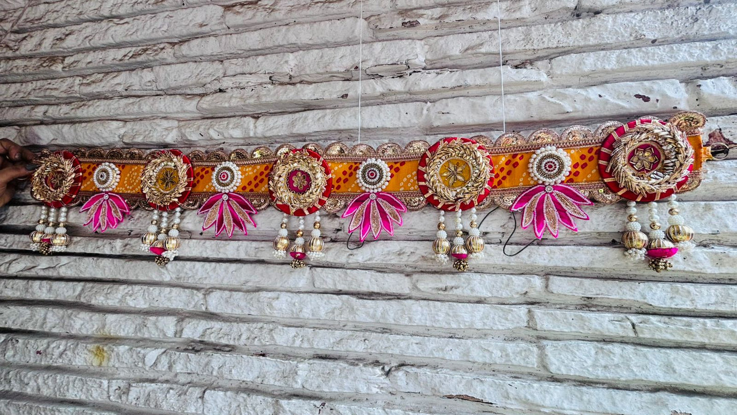 Bandhni Print with Pink Lotus theme Toran | Bandhanwar (40” W Approx)