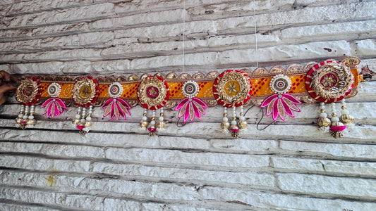 Bandhni Print with Pink Lotus theme Toran | Bandhanwar (40” W Approx)