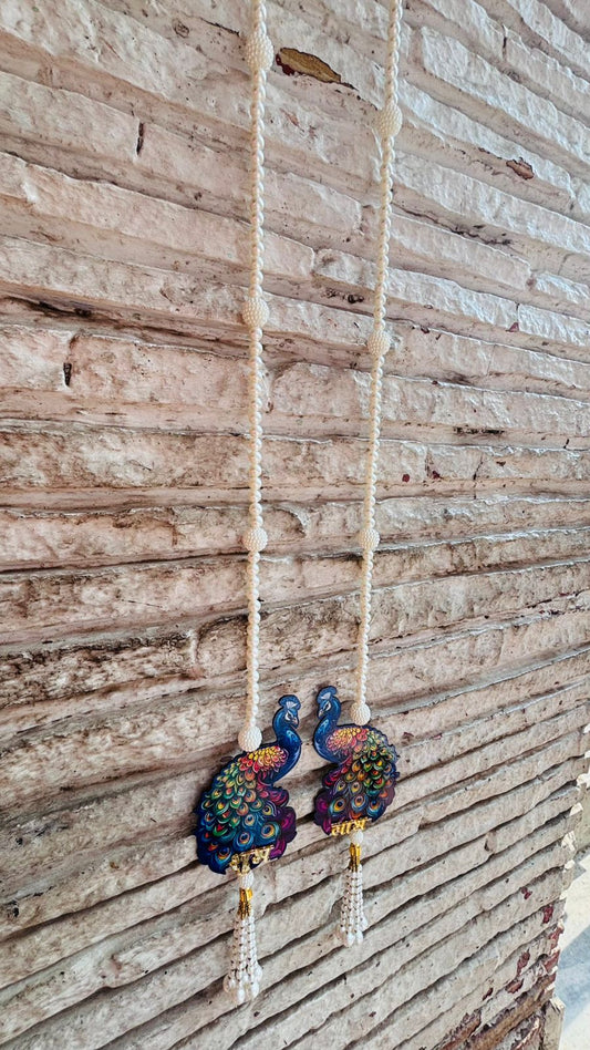 Red and Yellow Zardosi Work Lotus theme Shubh Labh Hanging (36” H Approx)