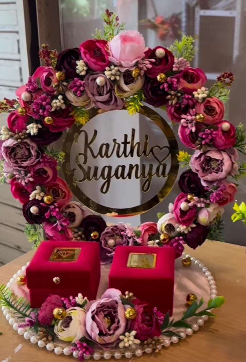 Mauve and Pink flower Ring Platter for Engagement