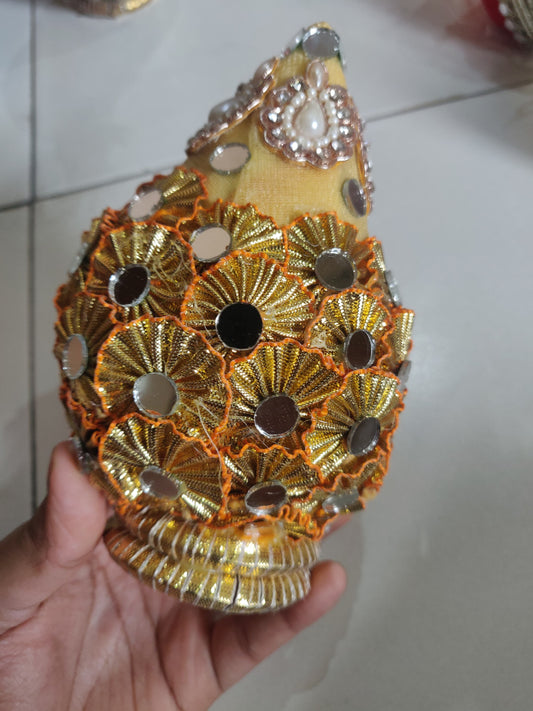 Traditional Handcrafted Decorated Nariyal for Wedding & Puja (Kalash Coconut)