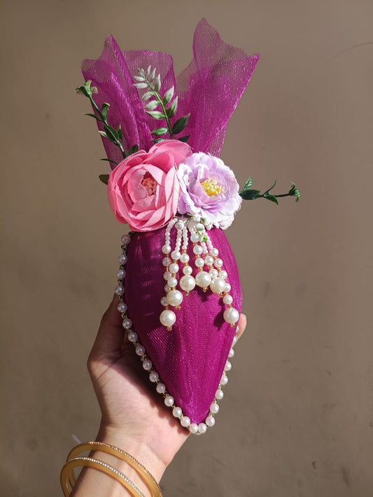 Luxury Pink Floral Decorated Nariyal for Wedding & Puja (Designer Kalash Coconut)