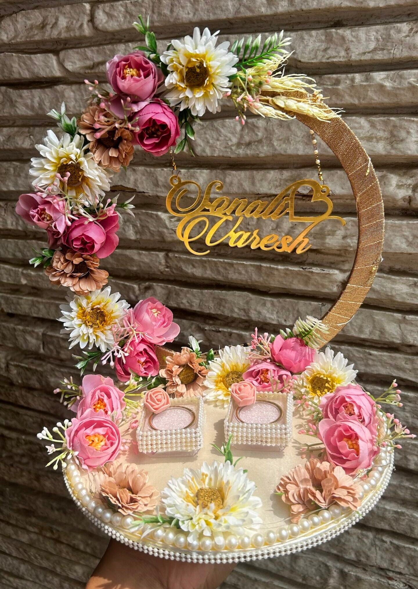 Ring Platter with Pink and White Flower